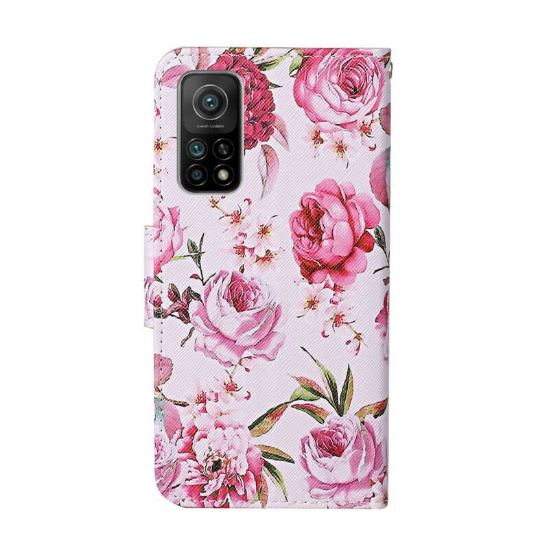 Læder Cover Xiaomi Mi 10T / 10T Pro Mesterlige Blomster Med Rem