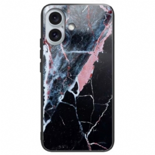 Cover iPhone 16 Plus Sort Marmor Hærdet Glas