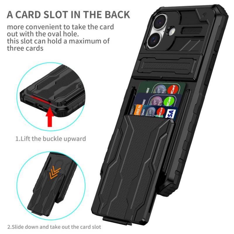 Cover iPhone 16 Plus Telefon Etui Integreret Kortholder Og Support