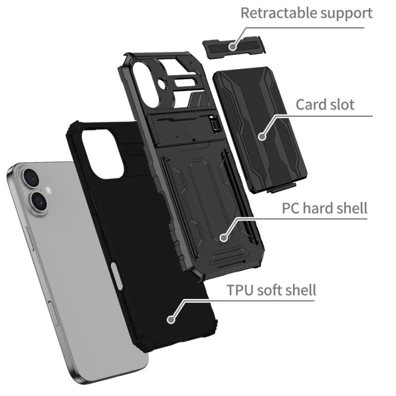 Cover iPhone 16 Plus Telefon Etui Integreret Kortholder Og Support