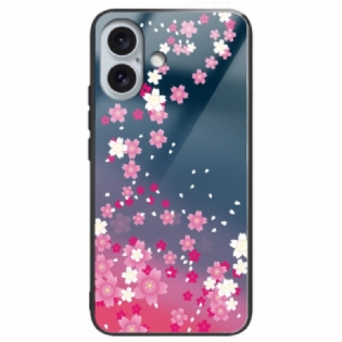 Cover iPhone 16 Plus Telefon Etui Lyserøde Blomster Af Hærdet Glas