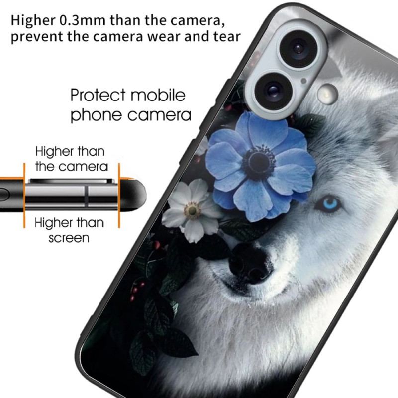 Cover iPhone 16 Plus Ulv Og Blå Blomst Hærdet Glas