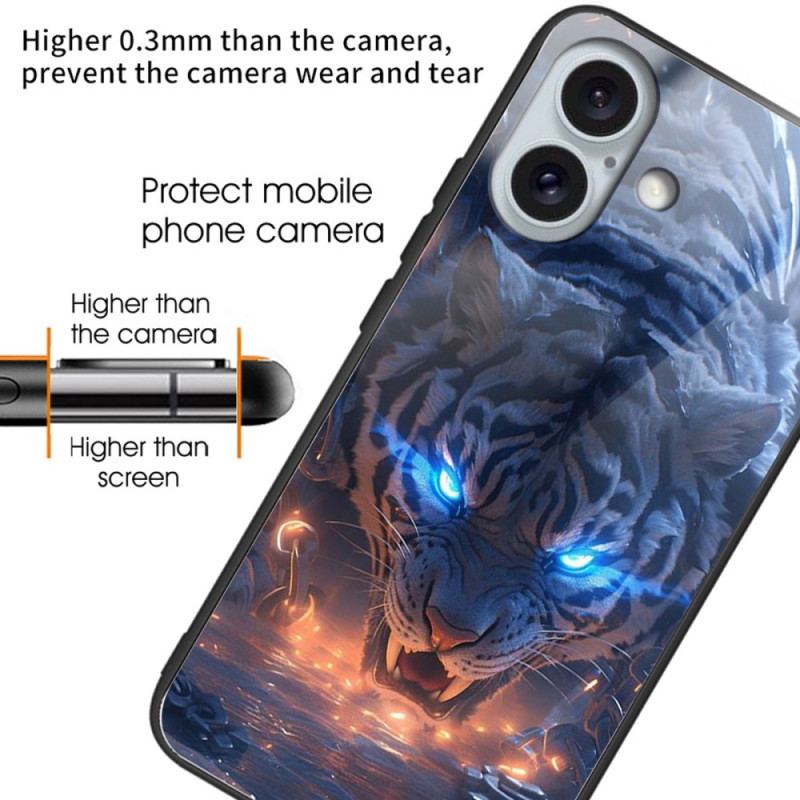 Cover Til iPhone 16 Plus Tigertrykt Hærdet Glas