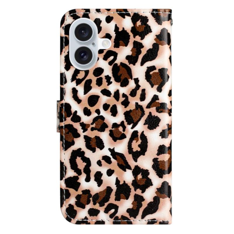 Flip Cover iPhone 16 Plus Leopardmønster Med Rem