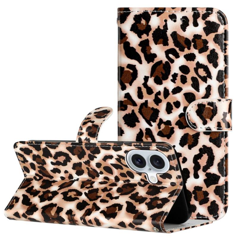 Flip Cover iPhone 16 Plus Leopardmønster Med Rem