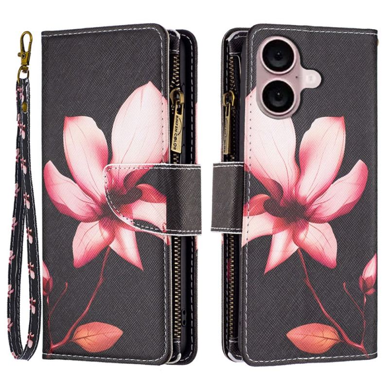 Flip Cover iPhone 16 Plus Lotus Strap Wallet