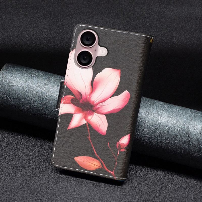 Flip Cover iPhone 16 Plus Lotus Strap Wallet