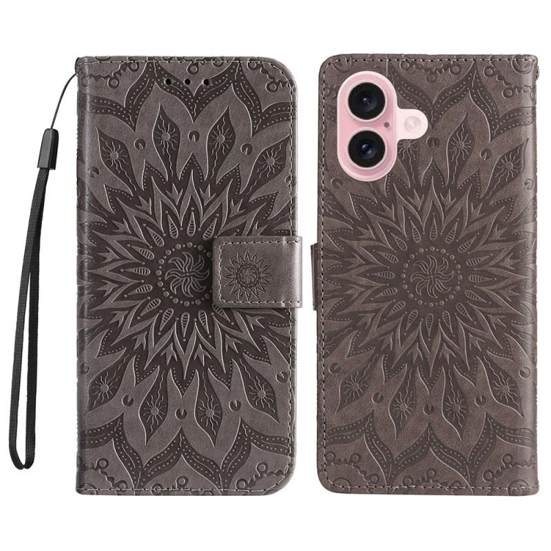 Flip Cover iPhone 16 Plus Mandala Mønster Med Rem