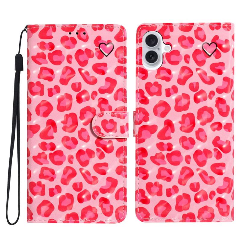 Flip Cover iPhone 16 Plus Pink Leopard Print Med Rem