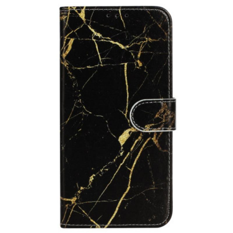 Flip Cover iPhone 16 Plus Sort Gylden Marmor