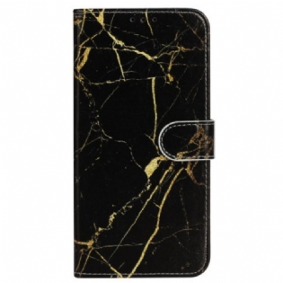 Flip Cover iPhone 16 Plus Sort Gylden Marmor