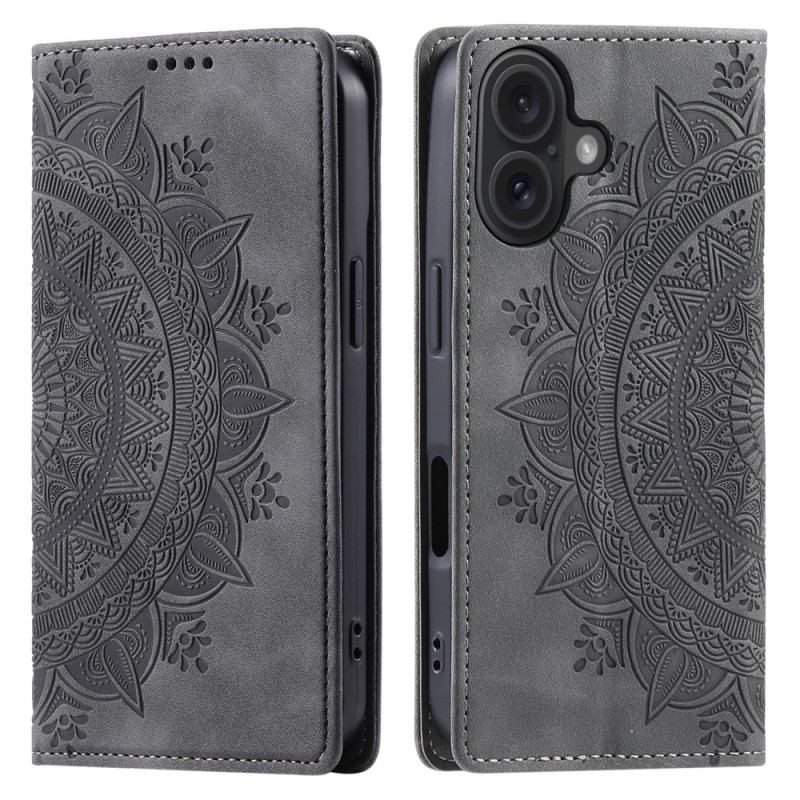 Flip Cover Til iPhone 16 Plus Mandala Ruskindseffekt