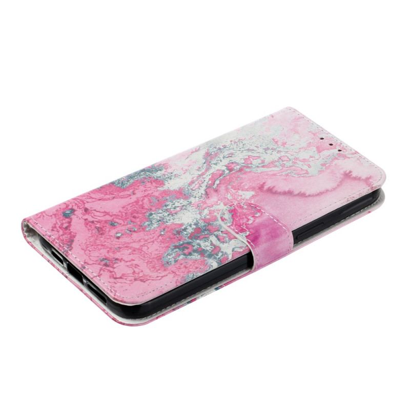 Flip Cover Til iPhone 16 Plus Navy Pink Marmor