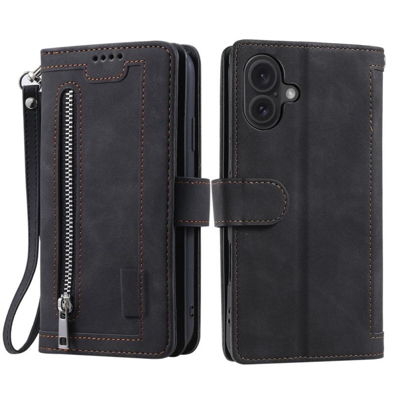 Læder Cover iPhone 16 Plus Telefon Etui A9 Lanyard Kortholder