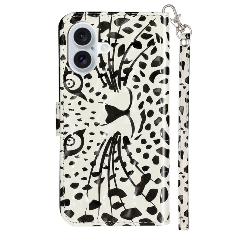 Læder Cover iPhone 16 Plus Telefon Etui Leopardhoved Med Rem