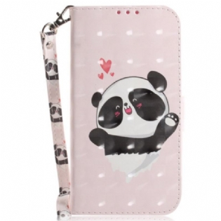 Læder Cover iPhone 16 Plus Telefon Etui Panda Love Med Rem