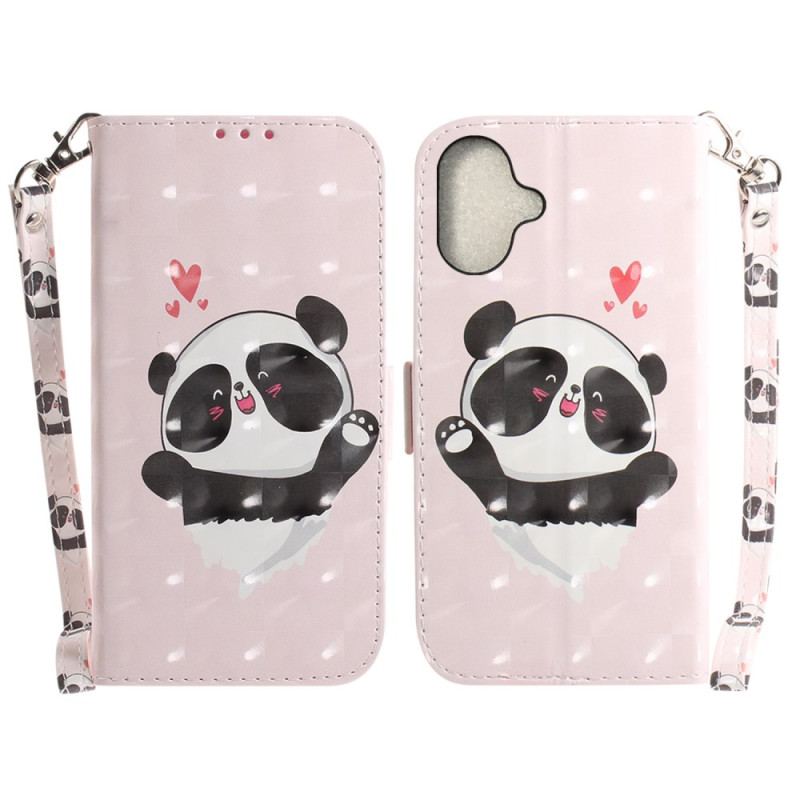 Læder Cover iPhone 16 Plus Telefon Etui Panda Love Med Rem