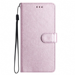 Læder Cover iPhone 16 Plus Telefon Etui Strappy Silk Texture