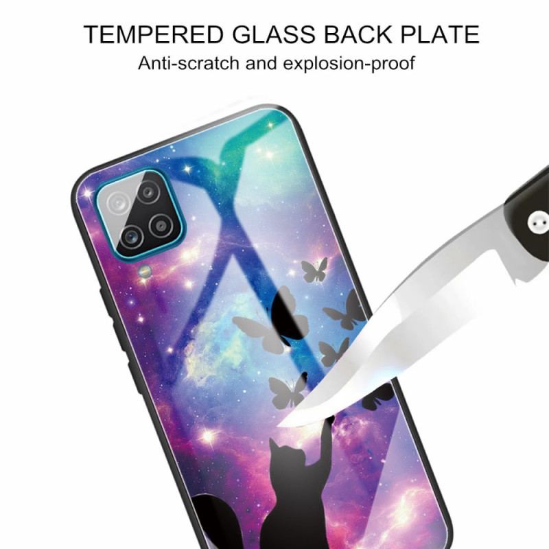 Cover Samsung Galaxy M32 Hærdet Glas Kat Og Sommerfugle I Rummet