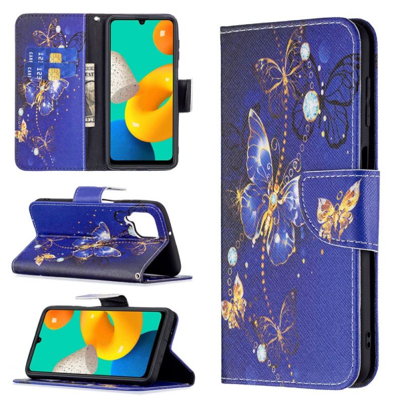 Flip Cover Samsung Galaxy M32 Gyldne Sommerfugle