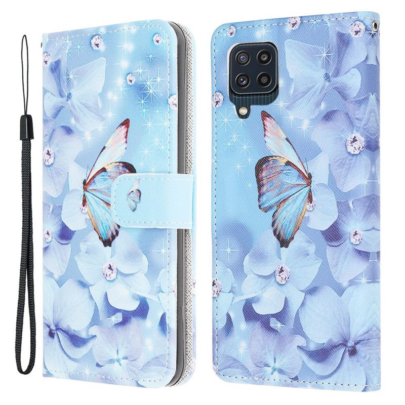 Flip Cover Samsung Galaxy M32 Med Snor Strappy Diamond Sommerfugle