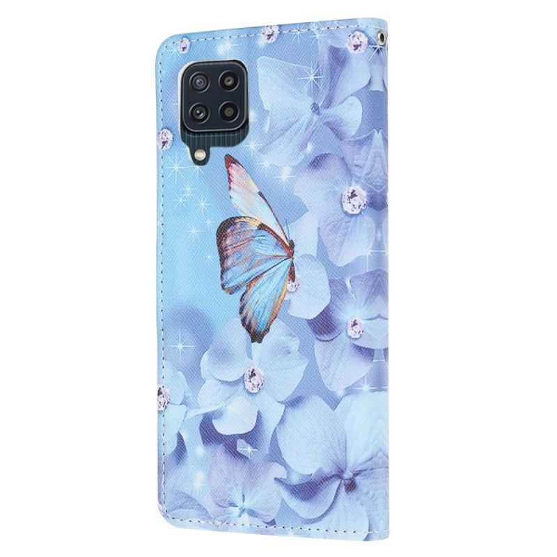 Flip Cover Samsung Galaxy M32 Med Snor Strappy Diamond Sommerfugle