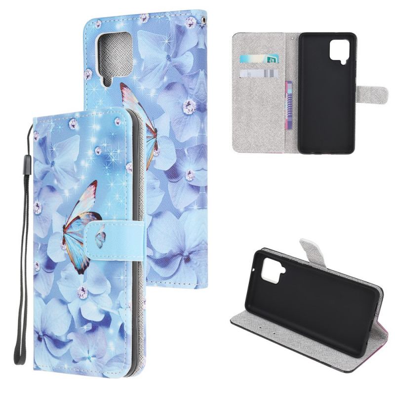 Flip Cover Samsung Galaxy M32 Med Snor Strappy Diamond Sommerfugle