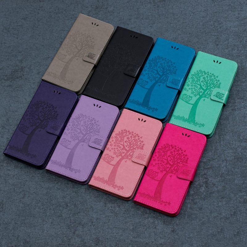 Flip Cover Samsung Galaxy M32 Med Snor Thong Træ Og Ugler