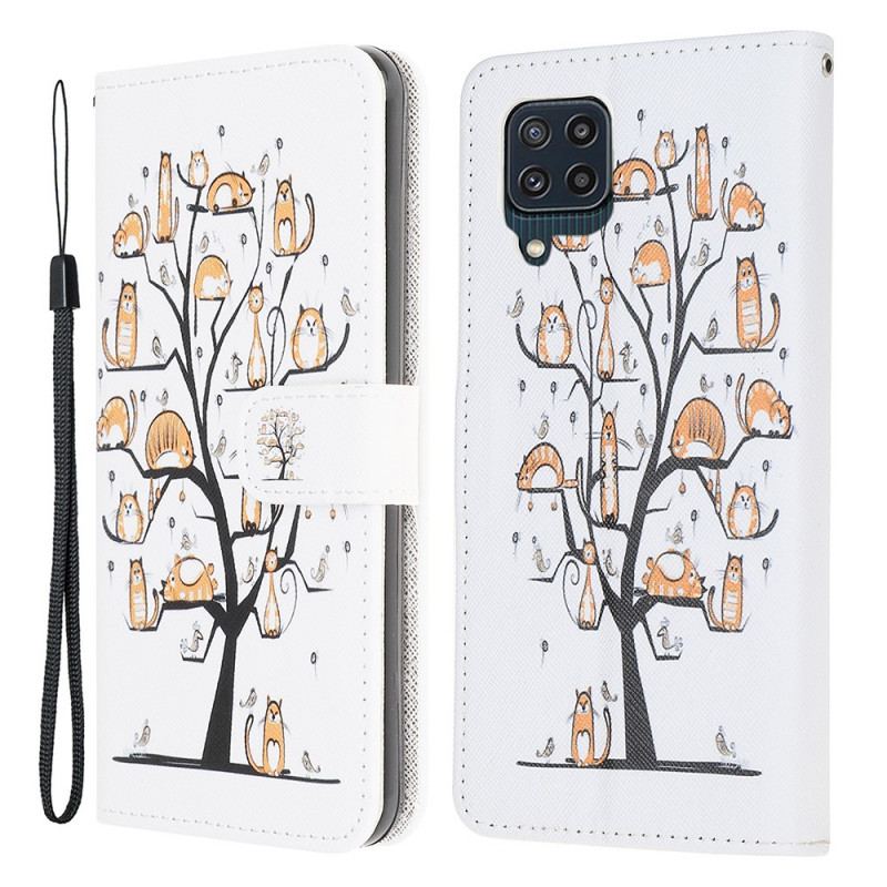 Læder Cover Samsung Galaxy M32 Med Snor Funky Cats Med Rem