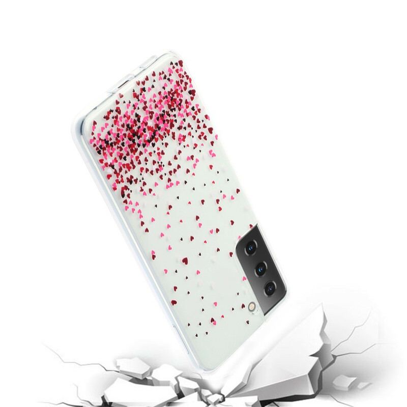 Cover Samsung Galaxy S21 Plus 5G Sømløse Flere Røde Hjerter