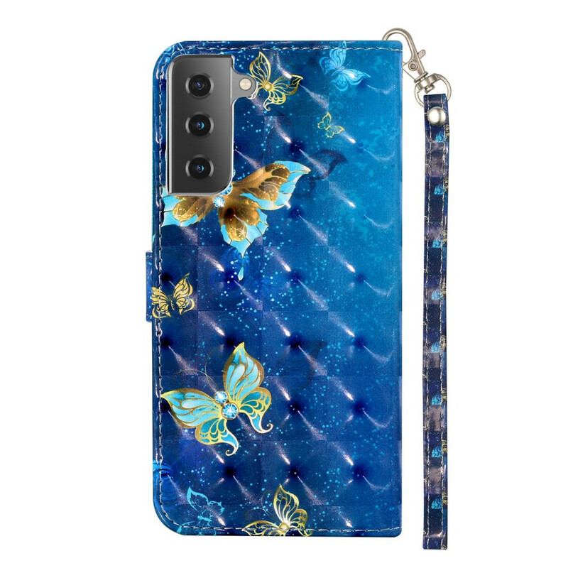 Flip Cover Samsung Galaxy S21 Plus 5G Lette Pletsommerfugle Med Snor