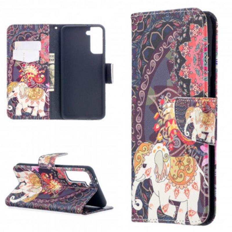 Flip Cover Samsung Galaxy S21 Plus 5G Mandala Med Etniske Elefanter