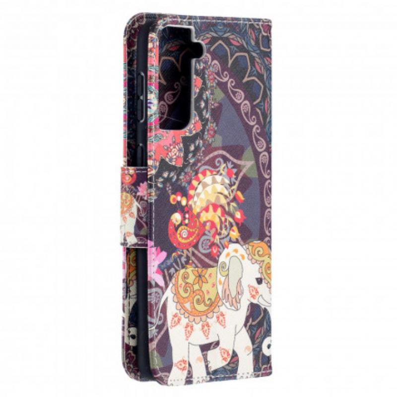 Flip Cover Samsung Galaxy S21 Plus 5G Mandala Med Etniske Elefanter