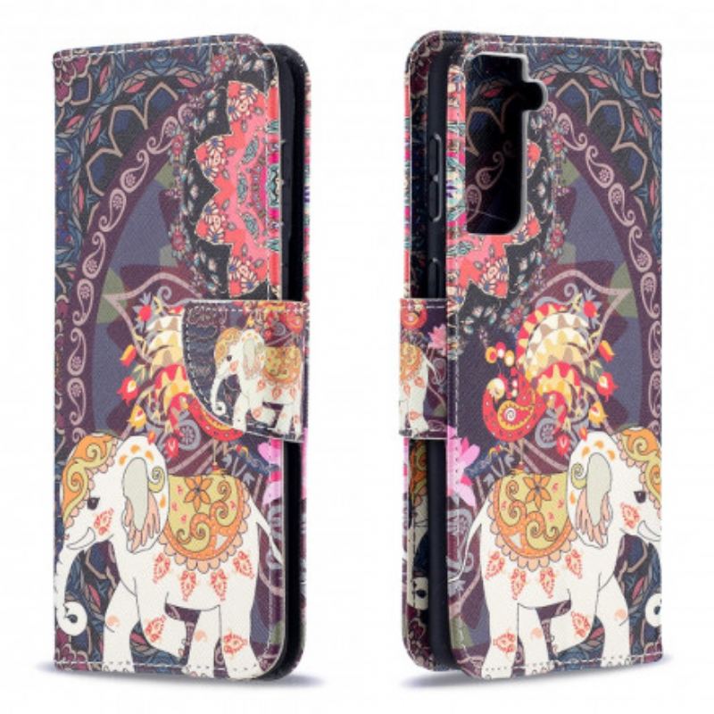 Flip Cover Samsung Galaxy S21 Plus 5G Mandala Med Etniske Elefanter