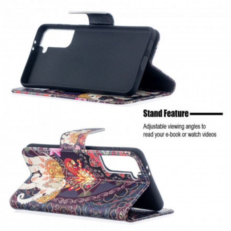 Flip Cover Samsung Galaxy S21 Plus 5G Mandala Med Etniske Elefanter