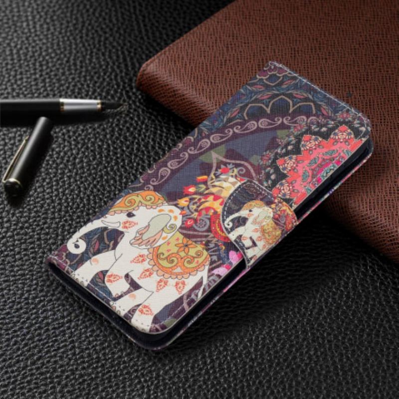 Flip Cover Samsung Galaxy S21 Plus 5G Mandala Med Etniske Elefanter