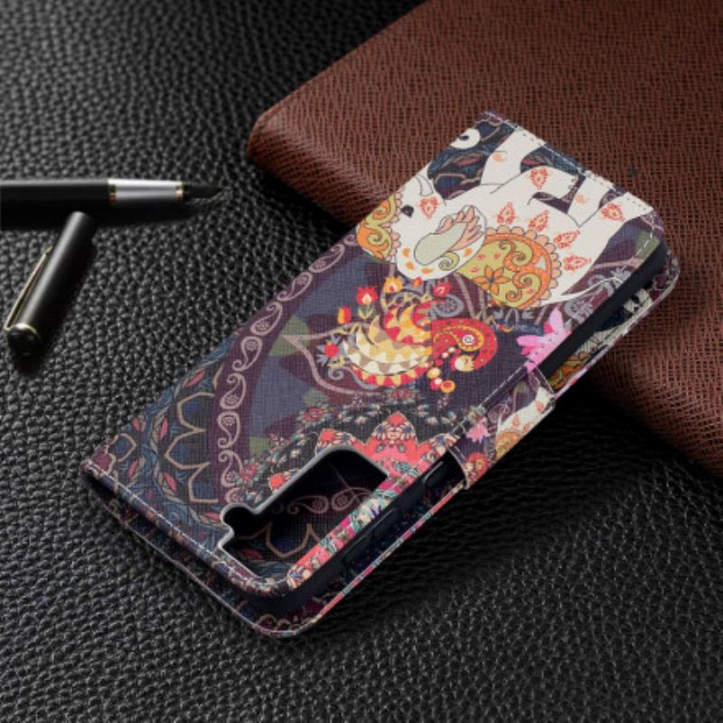 Flip Cover Samsung Galaxy S21 Plus 5G Mandala Med Etniske Elefanter