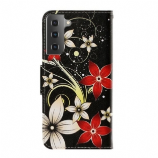 Flip Cover Samsung Galaxy S21 Plus 5G Med Snor Farverige Strappy Blomster