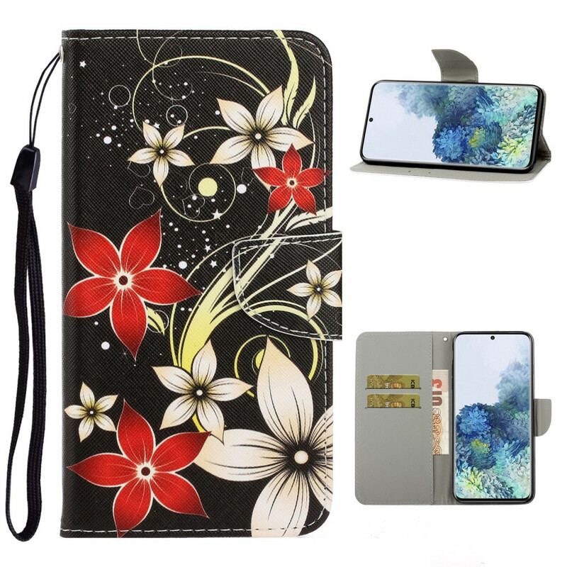 Flip Cover Samsung Galaxy S21 Plus 5G Med Snor Farverige Strappy Blomster