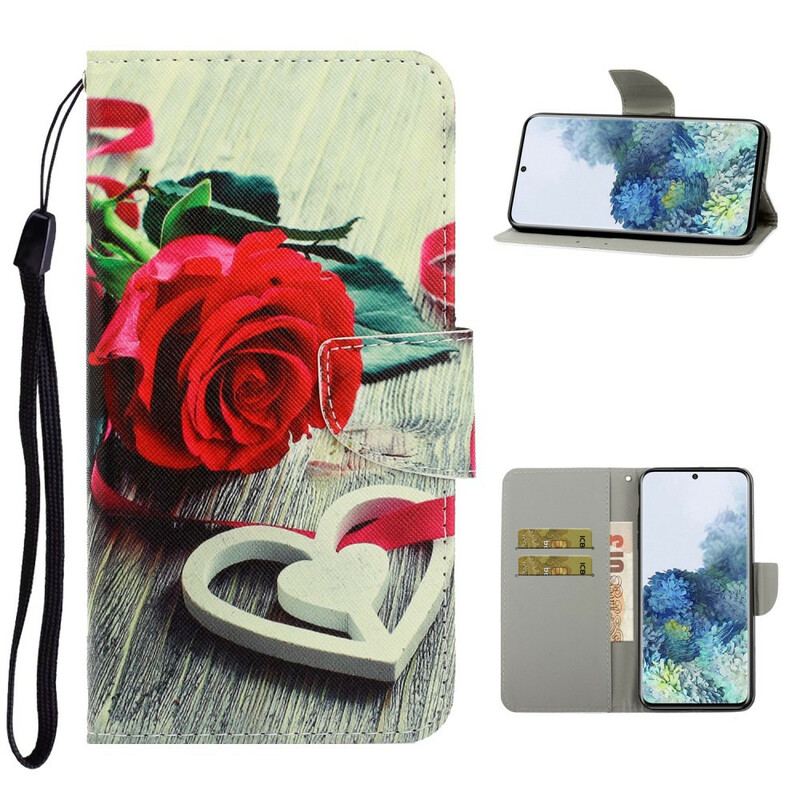 Flip Cover Samsung Galaxy S21 Plus 5G Med Snor Romantisk Rose Med Rem