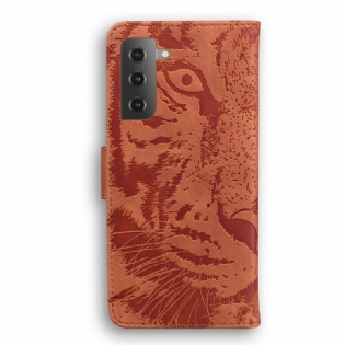 Læder Cover Samsung Galaxy S21 Plus 5G Tiger Ansigtsprint