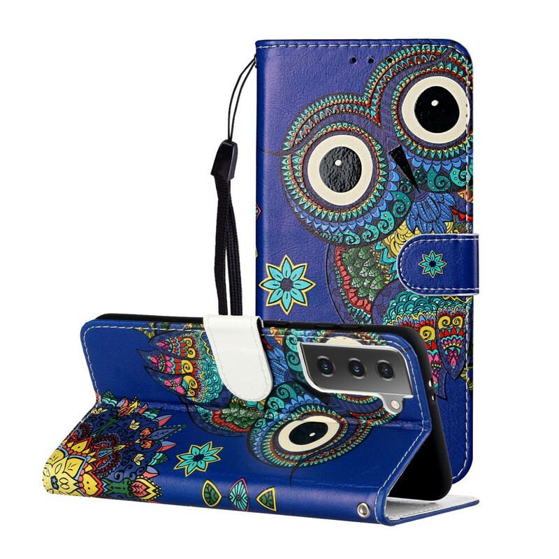 Læder Cover Samsung Galaxy S21 Plus 5G Ugle I Mandala