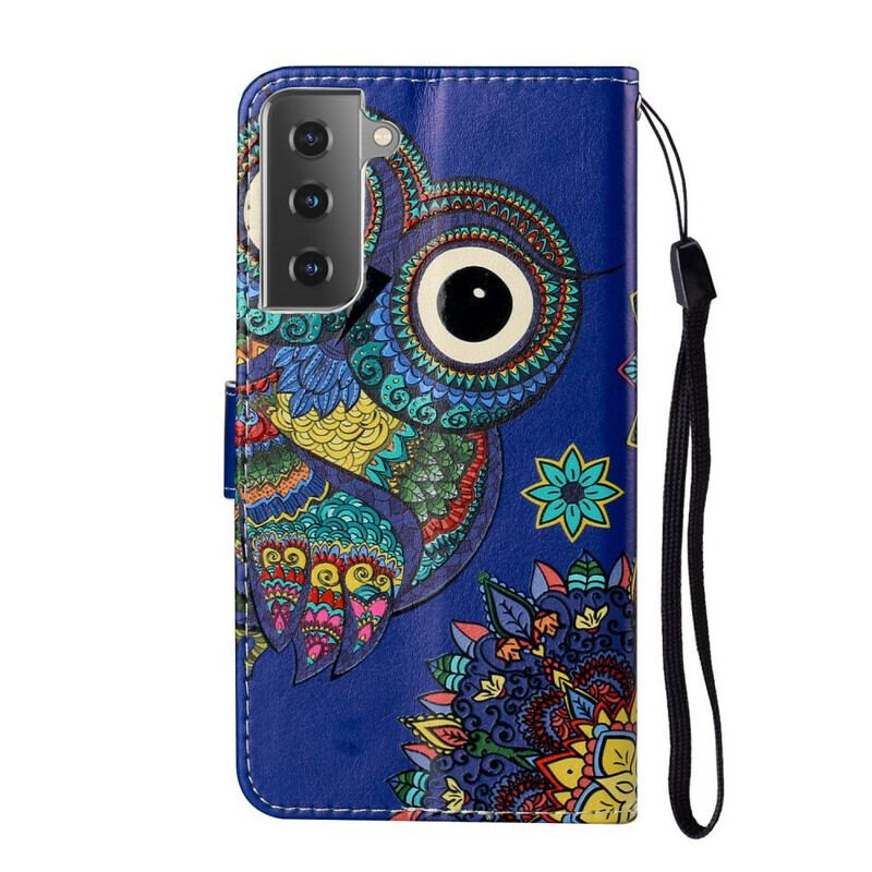 Læder Cover Samsung Galaxy S21 Plus 5G Ugle I Mandala