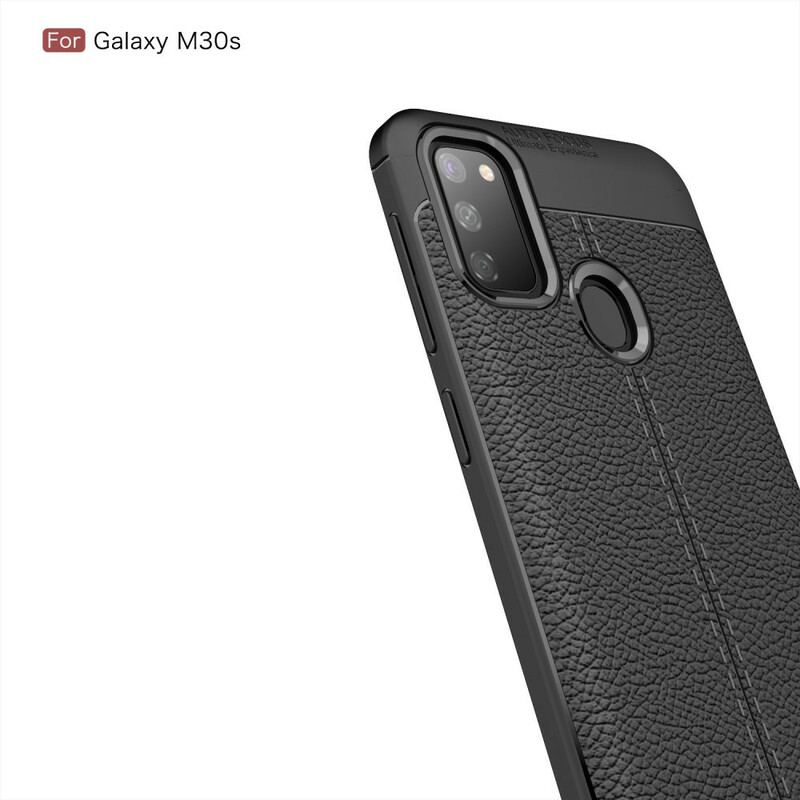 Cover Samsung Galaxy M21 Dobbelt Linje Litchi Læder Effekt