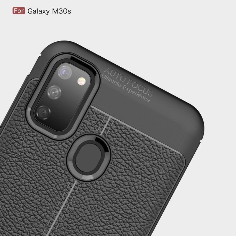 Cover Samsung Galaxy M21 Dobbelt Linje Litchi Læder Effekt