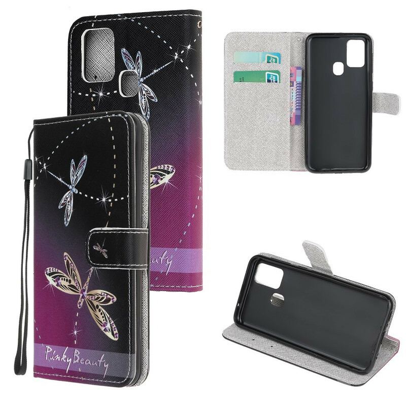 Flip Cover Samsung Galaxy M21 Med Snor Strappy Guldsmede