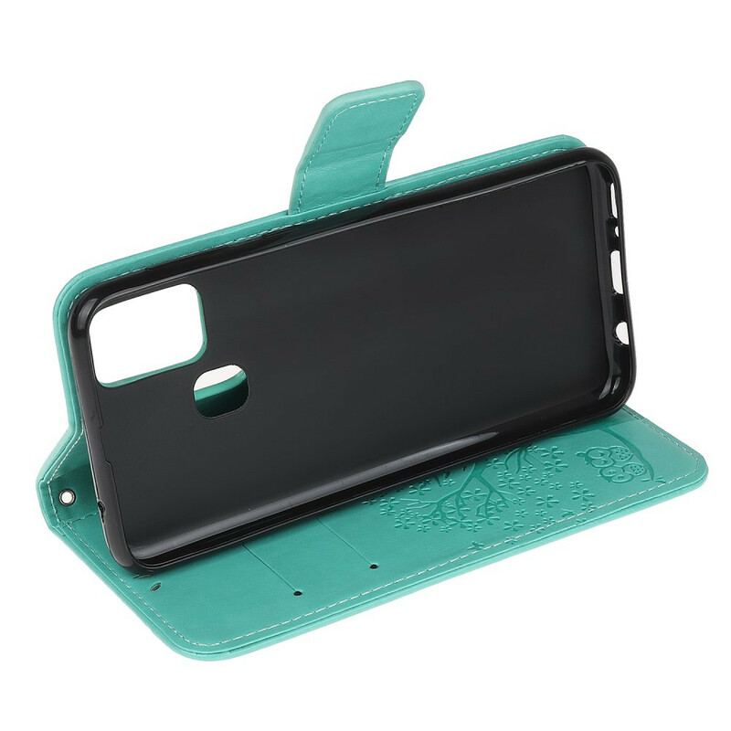 Flip Cover Samsung Galaxy M21 Med Snor Thong Træ Og Ugler