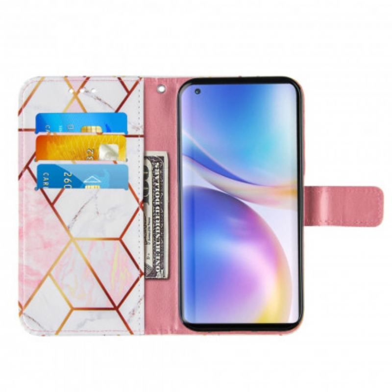 Flip Cover OnePlus 9 Med Snor Stribet Geometrisk Marmor