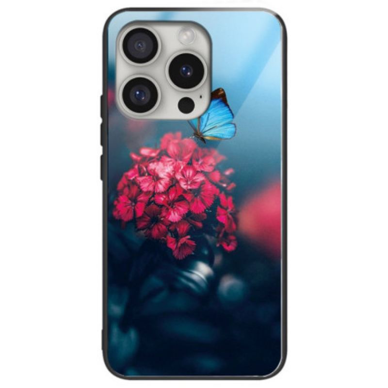 Cover iPhone 16 Pro Blomster Og Sommerfugl Af Hærdet Glas