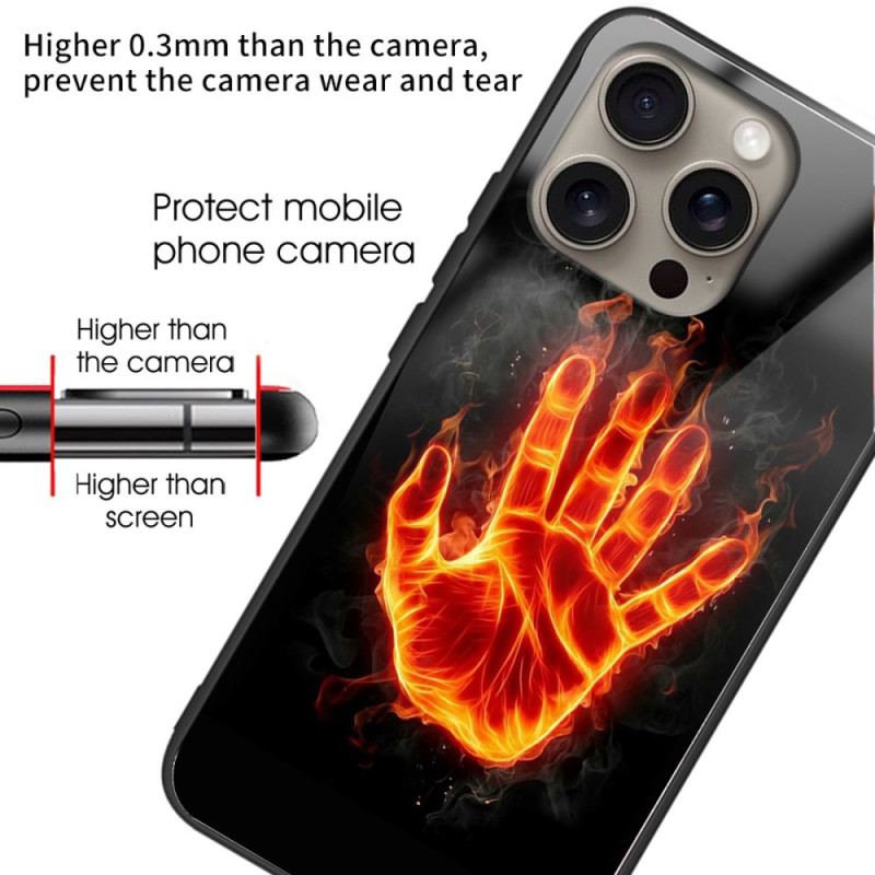 Cover iPhone 16 Pro Hand On Fire Hærdet Glas